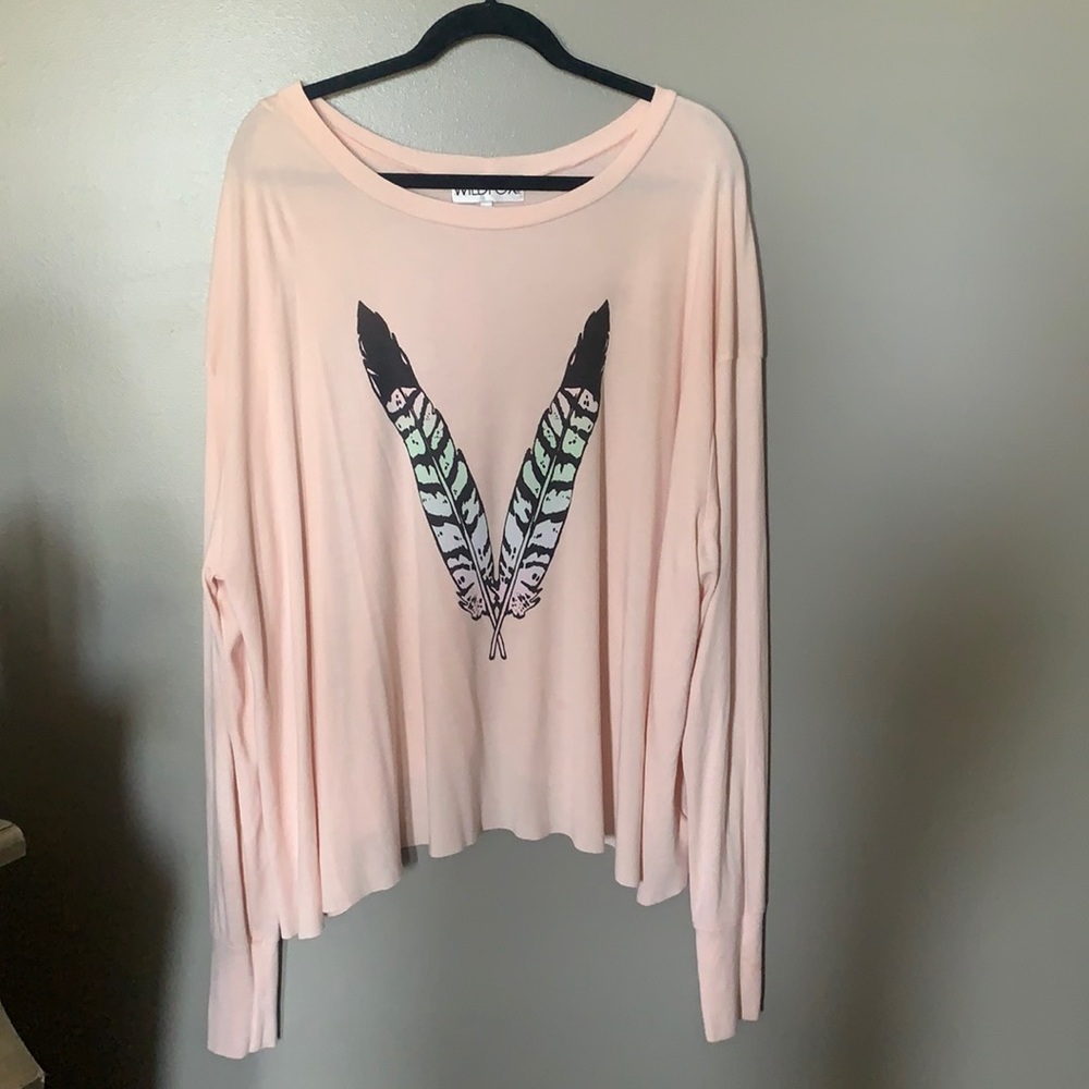 Wild fox Feathered Long Sleeve Top Medium
